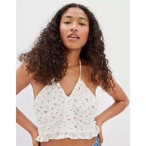 American Eagle Outfitters Cropped Cinch-Front Tank Top‎ White Floral Women's XL